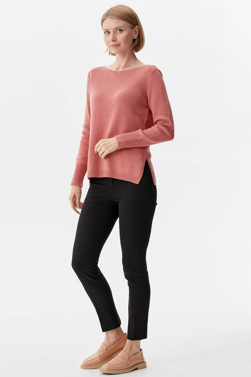 Kayık Yaka Sim Detaylı Triko Kazak - Pembe (1) Sementa