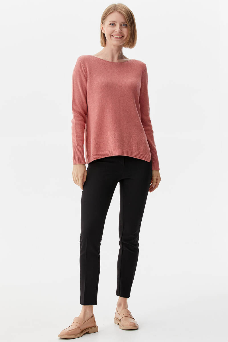 Kayık Yaka Sim Detaylı Triko Kazak - Pembe (2) Sementa