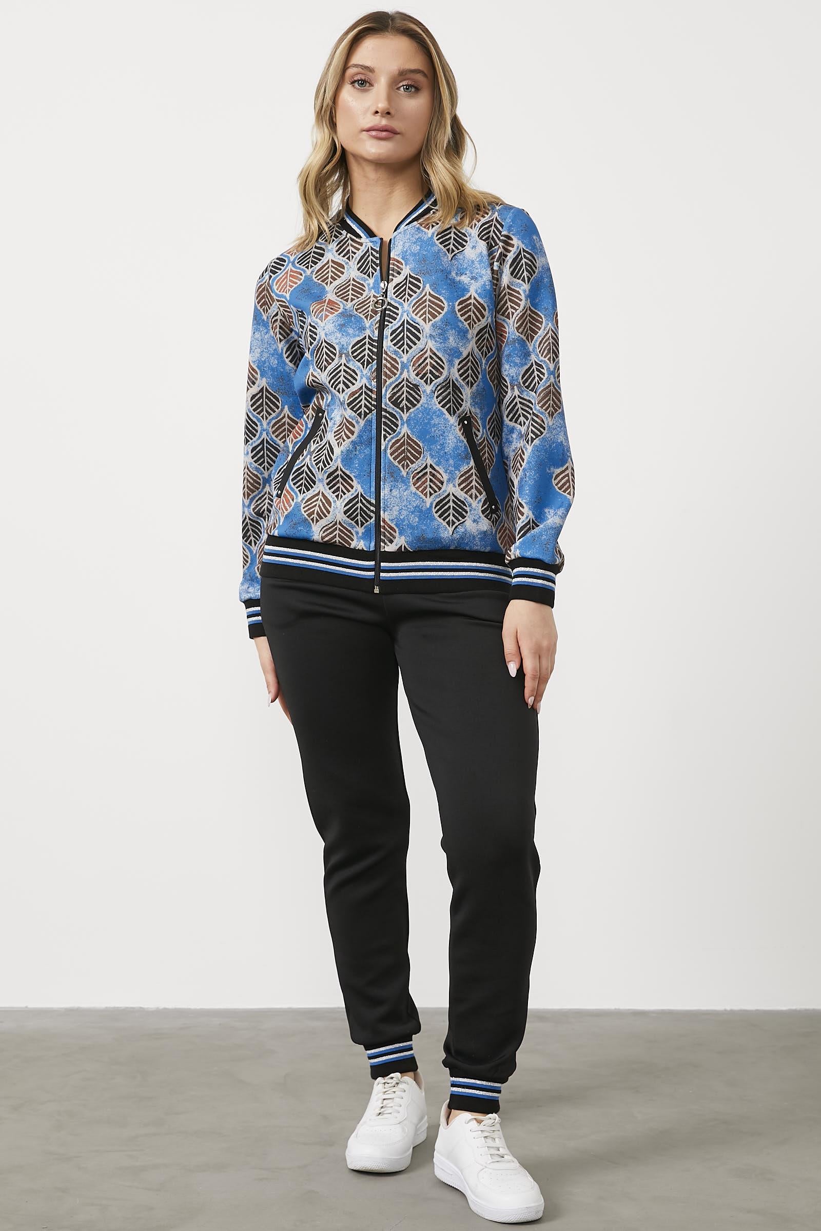 Yaprak Desenli Dalgıç Kumaş Eşofman Takım - Mavi (3) Sementa