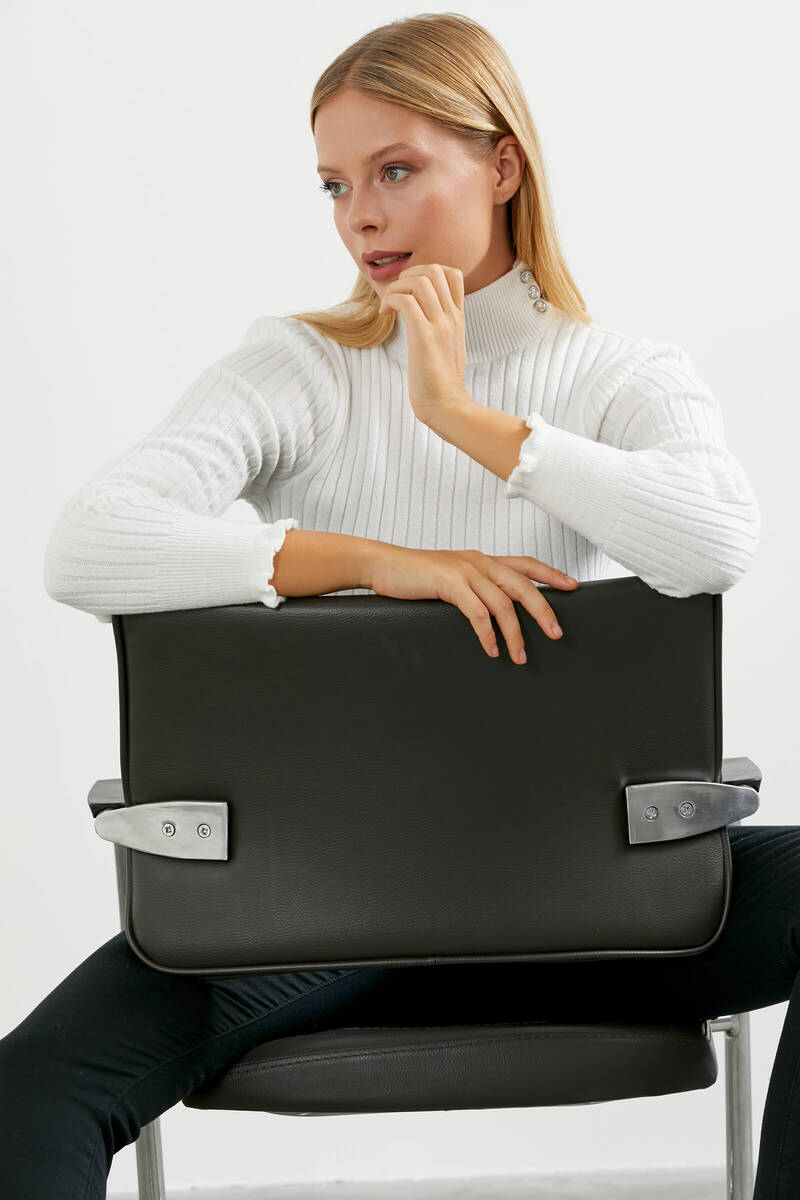 Yarım Balıkçı Düğmeli Derbili Triko Kazak - Kemik (1) Sementa