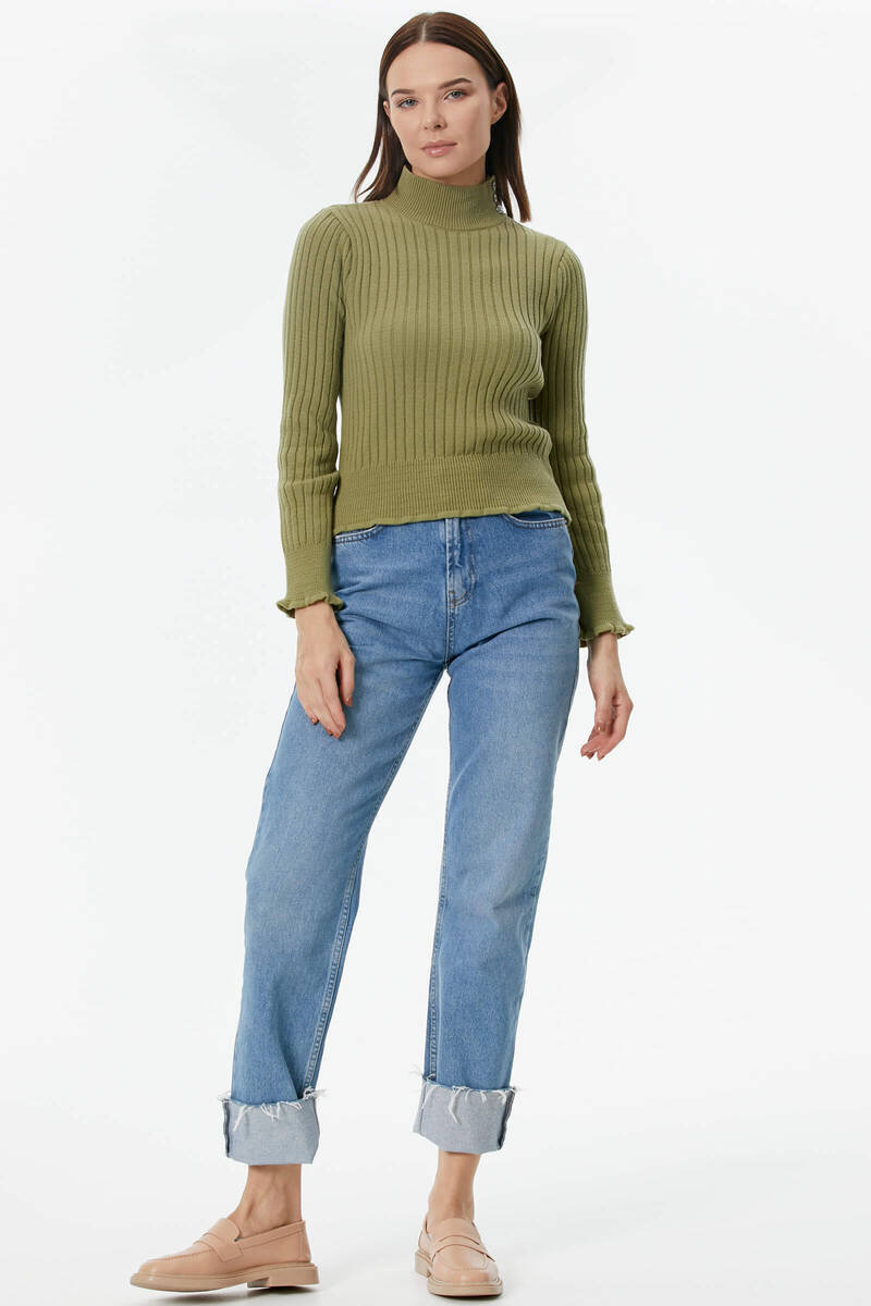 Yarım Balıkçı Düğmeli Derbili Triko Kazak - Yeşil (2) Sementa