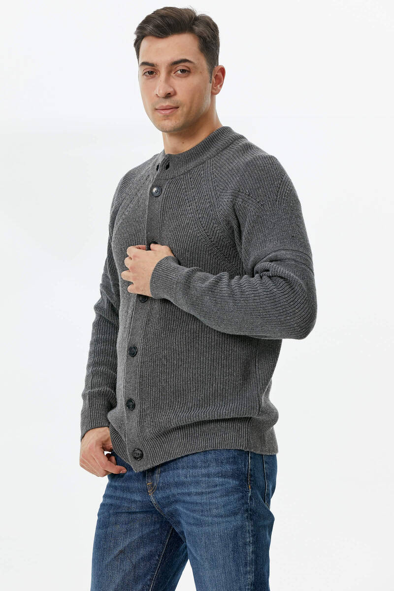 Yarım Balıkçı Düğmeli Triko Hırka - Koyu Gri (2) Sementa