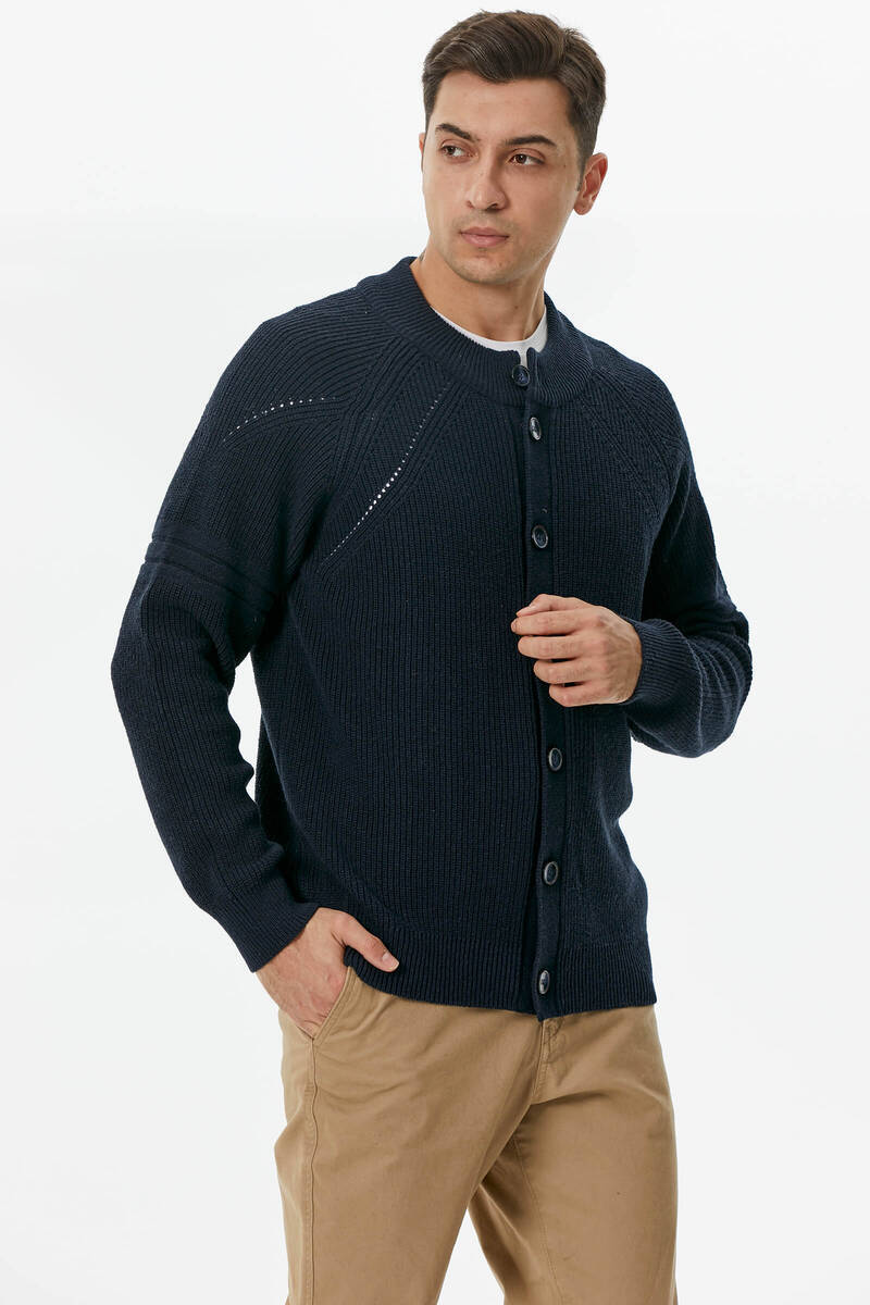 Yarım Balıkçı Düğmeli Triko Hırka - Lacivert (2) Sementa