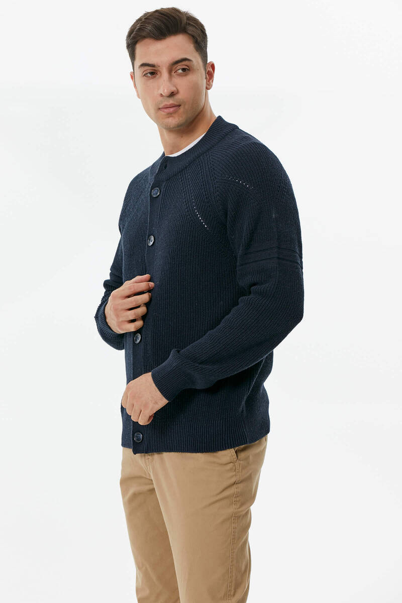 Yarım Balıkçı Düğmeli Triko Hırka - Lacivert (3) Sementa