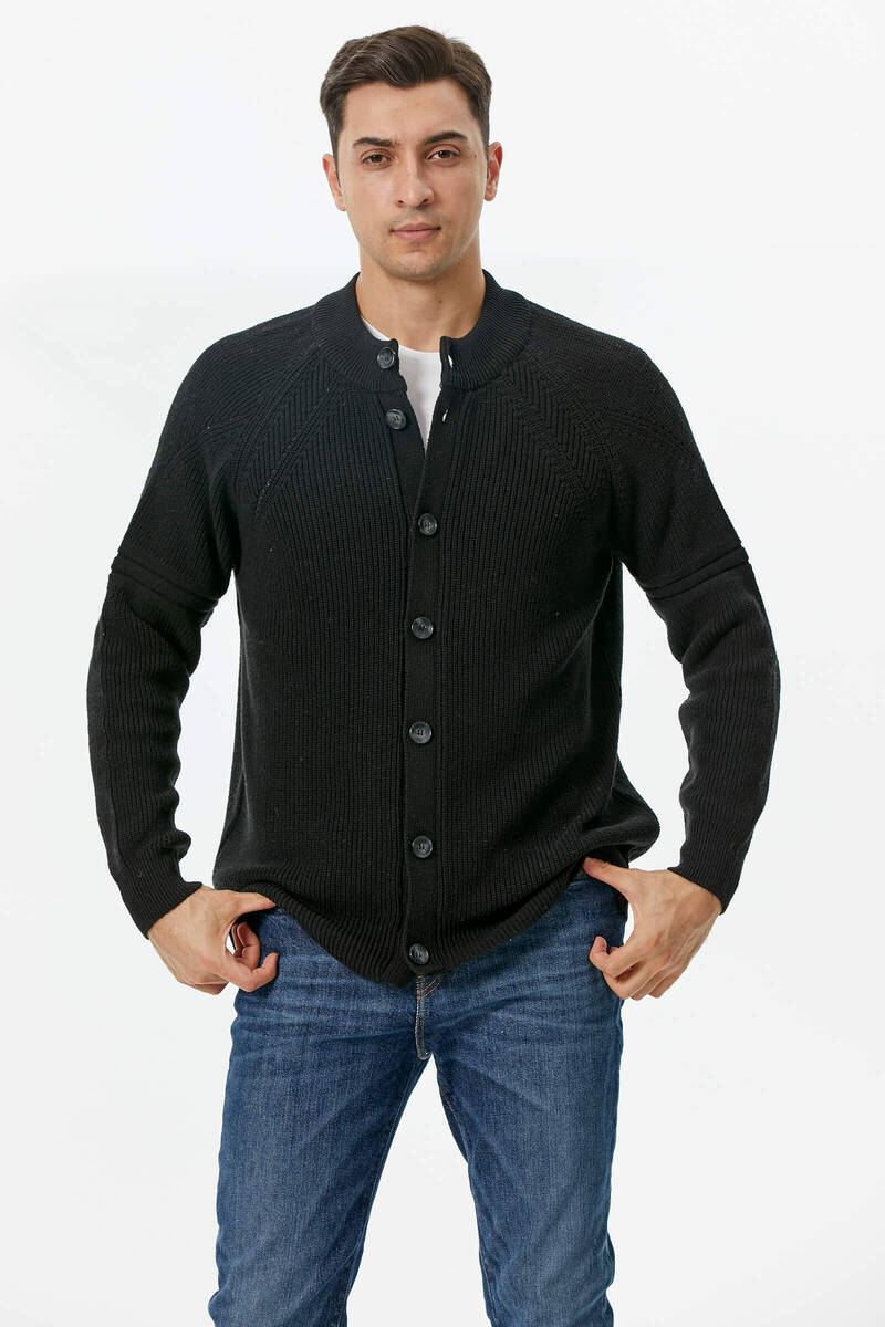 Yarım Balıkçı Düğmeli Triko Hırka - Siyah (1) Sementa