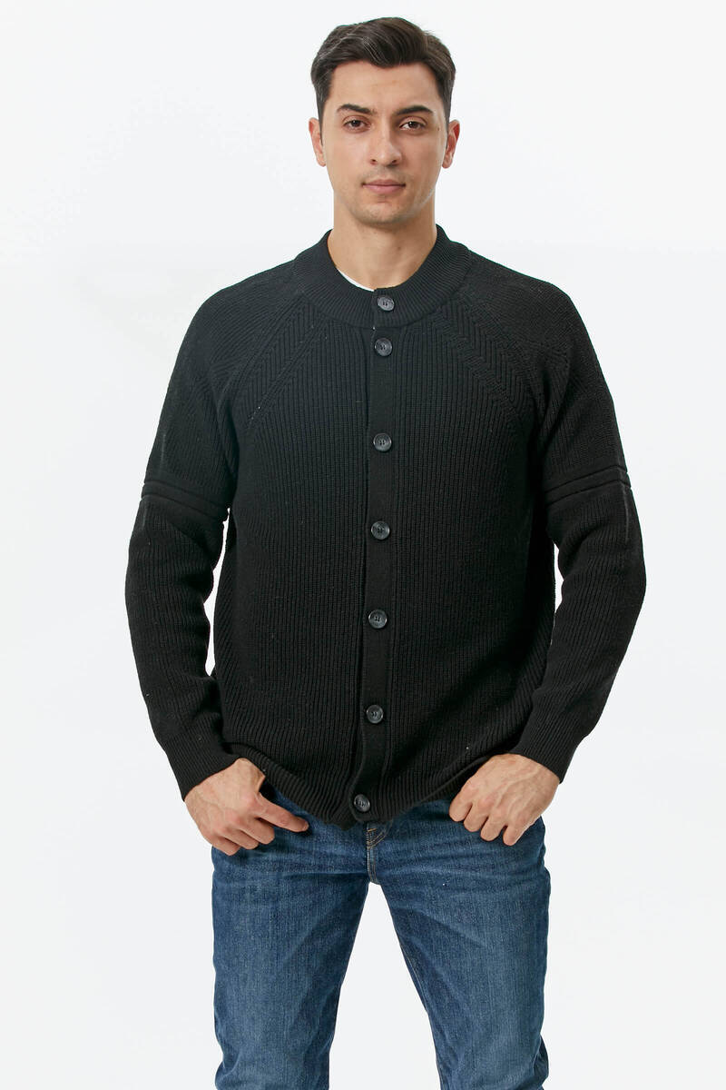 Yarım Balıkçı Düğmeli Triko Hırka - Siyah (2) Sementa