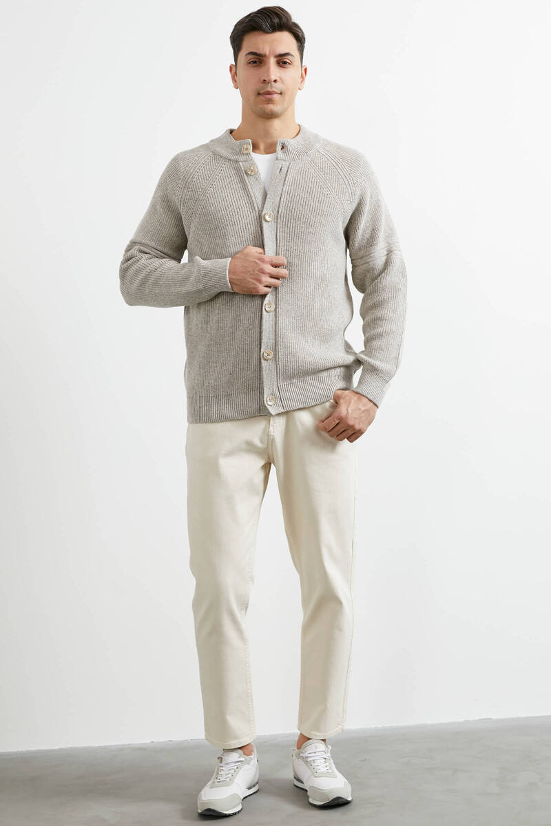 Yarım Balıkçı Düğmeli Triko Hırka - Vizon (2) Sementa