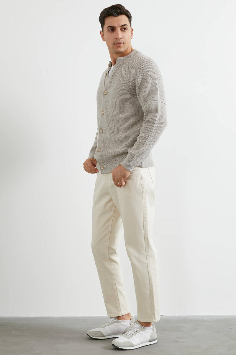 Yarım Balıkçı Düğmeli Triko Hırka - Vizon (3) Sementa