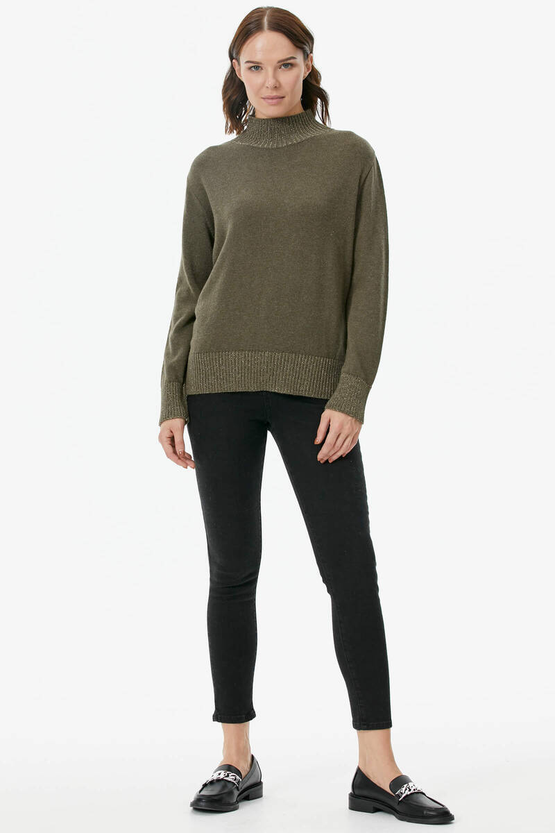 Yarım Balıkçı Sim Detaylı Triko Kazak - Haki (1) Sementa