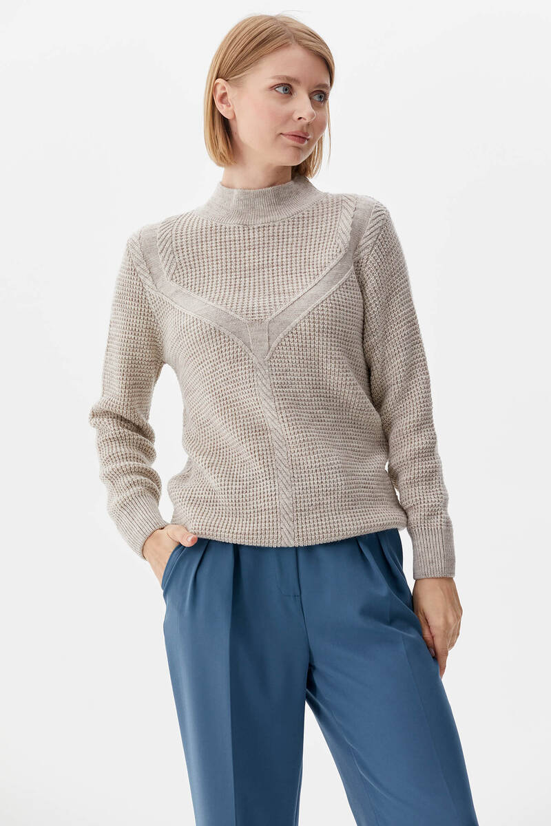 Yarım Balıkçı Triko Kazak - Bej (2) Sementa