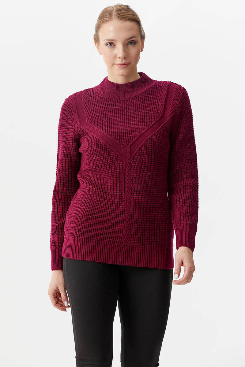 Yarım Balıkçı Triko Kazak - Bordo (1) Sementa