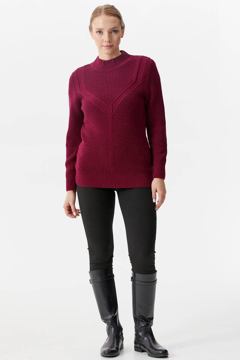 Yarım Balıkçı Triko Kazak - Bordo (2) Sementa