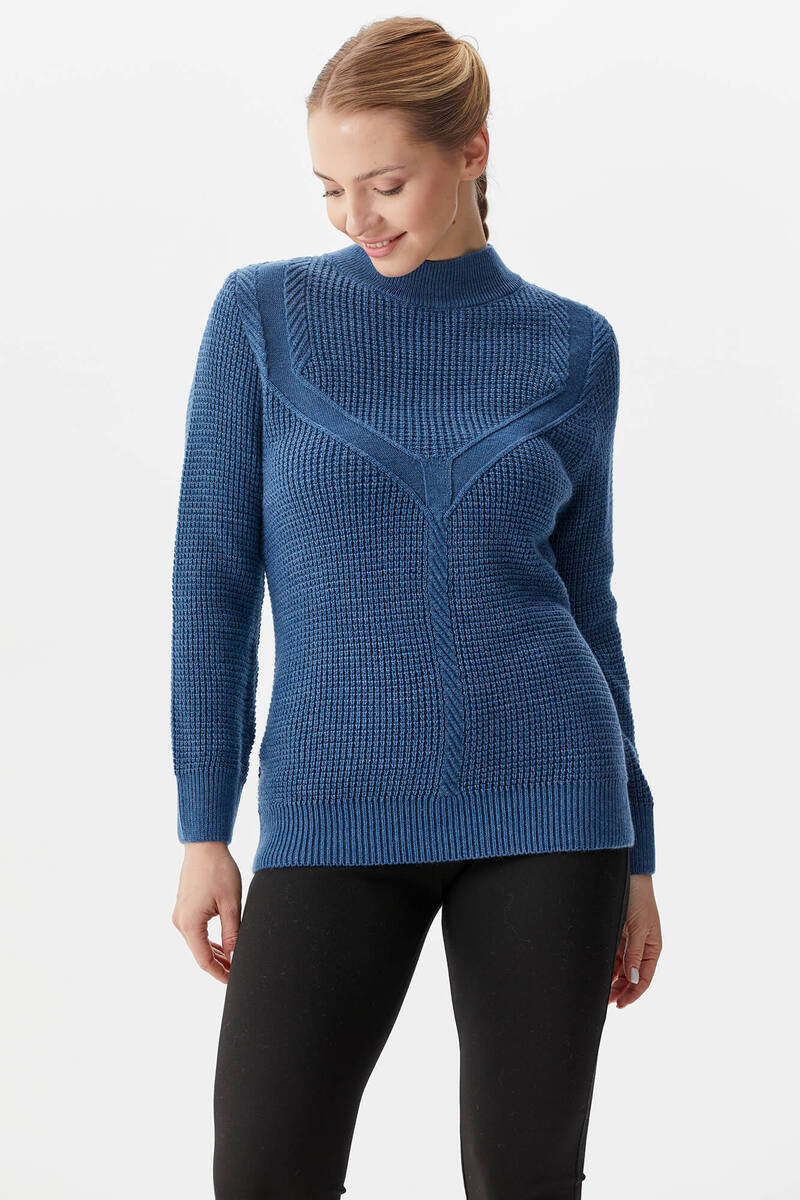 Yarım Balıkçı Triko Kazak - Indigo (1) Sementa