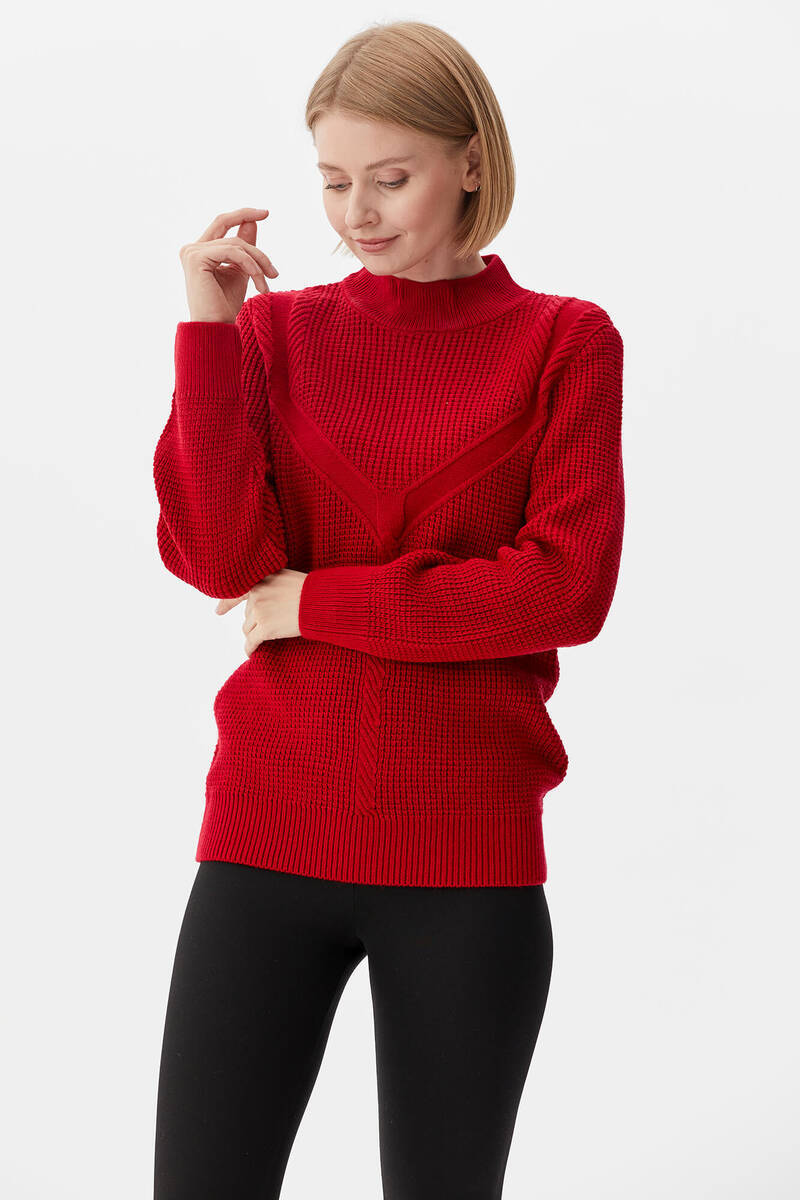 Yarım Balıkçı Triko Kazak - Kırmızı (2) Sementa