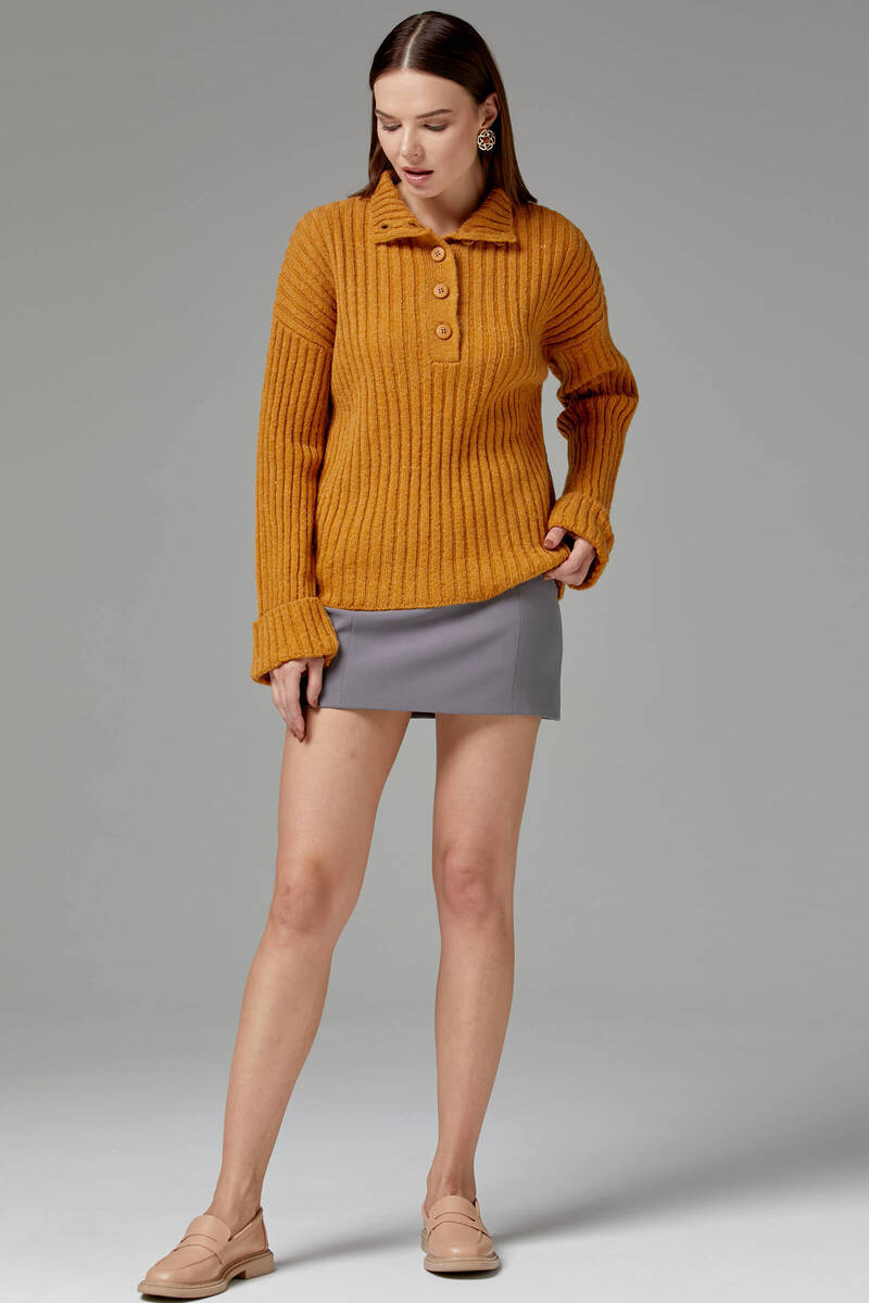 Yarım Balıkçı Yaka Düğmeli Kazak - Güneş (2) Sementa