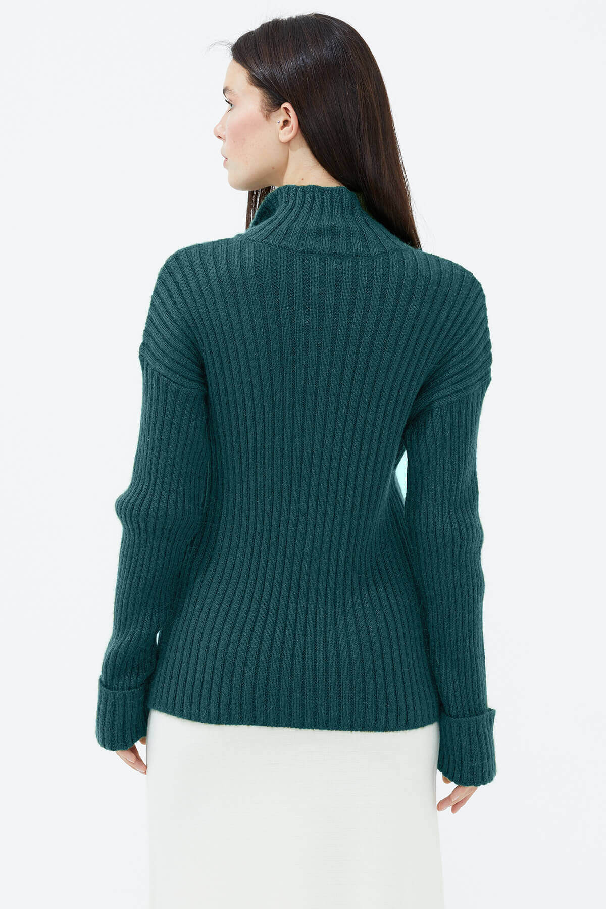 Yarım Balıkçı Yaka Düğmeli Kazak - Su Yeşili (2) Sementa