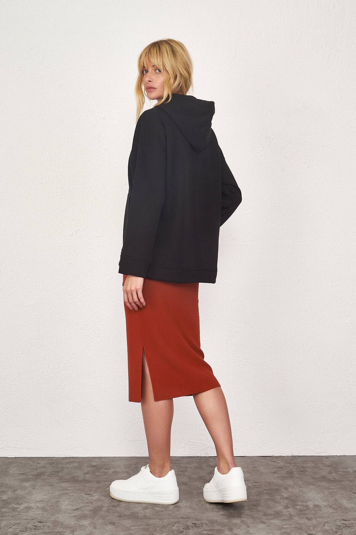 Yırtmaçlı Triko Etek - Taba (3) Sementa