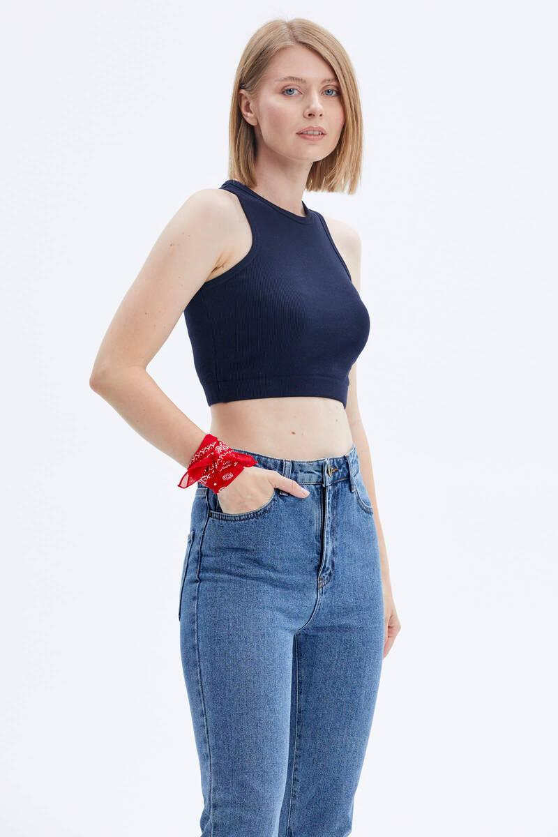 Yüzücü Model Crop Tshirt - Lacivert (2) Sementa