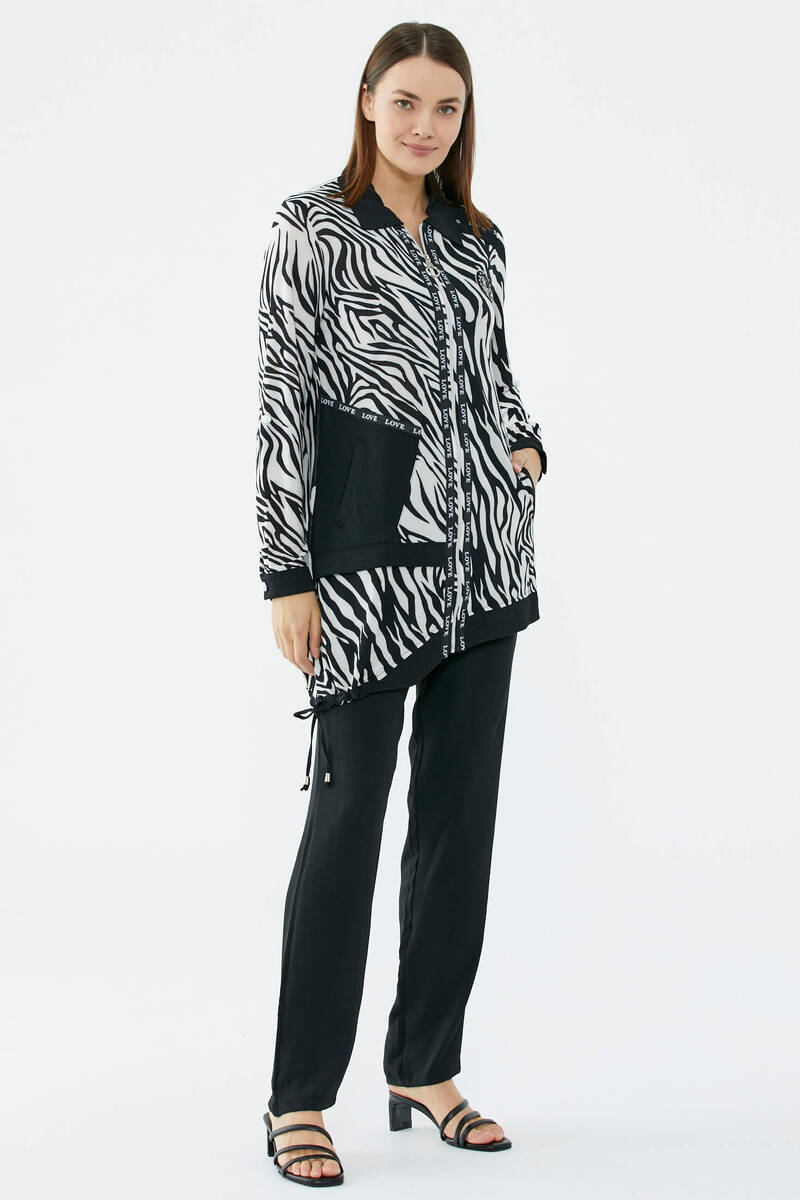 Zebra Desen Rahat Kalıp Krep Takım - Siyah (2) Sementa