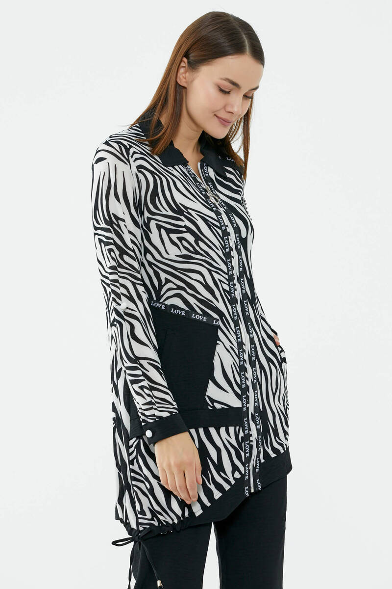 Zebra Desen Rahat Kalıp Krep Takım - Siyah (3) Sementa