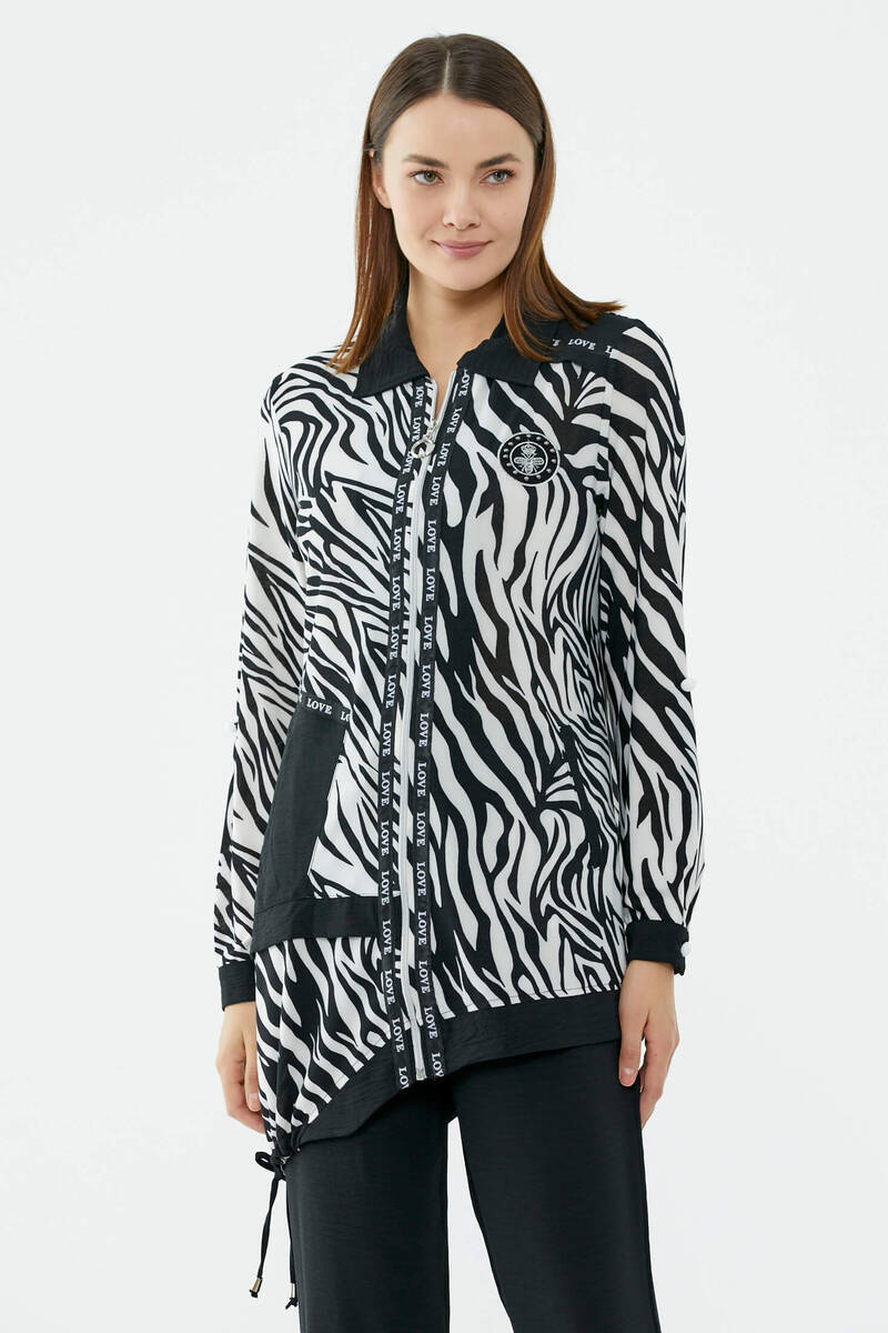 Zebra Desen Rahat Kalıp Krep Takım - Siyah (4) Sementa