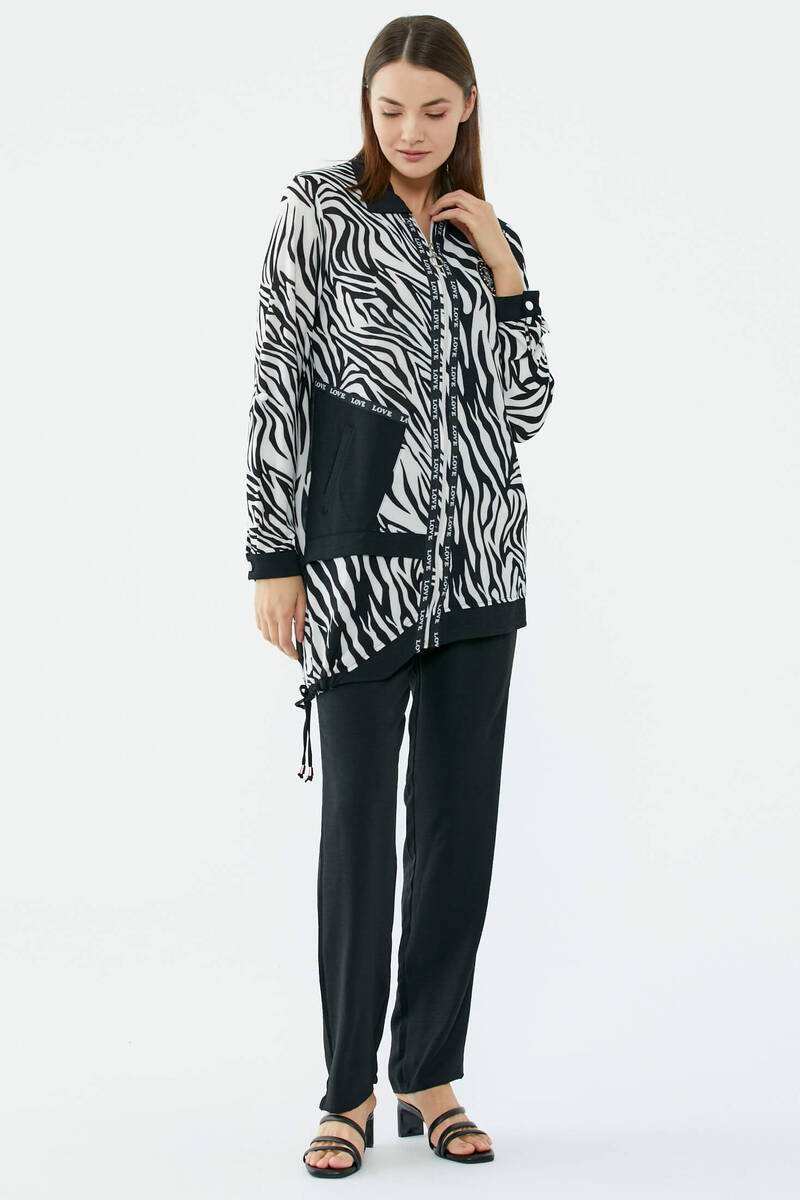 Zebra Desen Rahat Kalıp Krep Takım - Siyah (5) Sementa