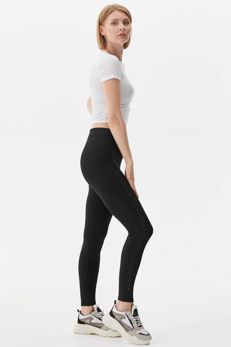 Zig Zag Taş Detaylı Tayt - Siyah (3) Sementa