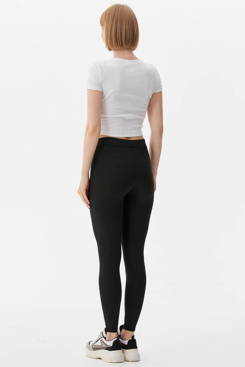 Zig Zag Taş Detaylı Tayt - Siyah (5) Sementa