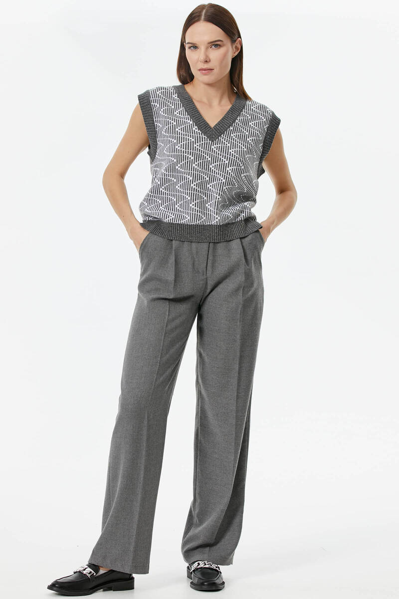 Zikzak Desenli Triko Süveter - Gri (2) Sementa