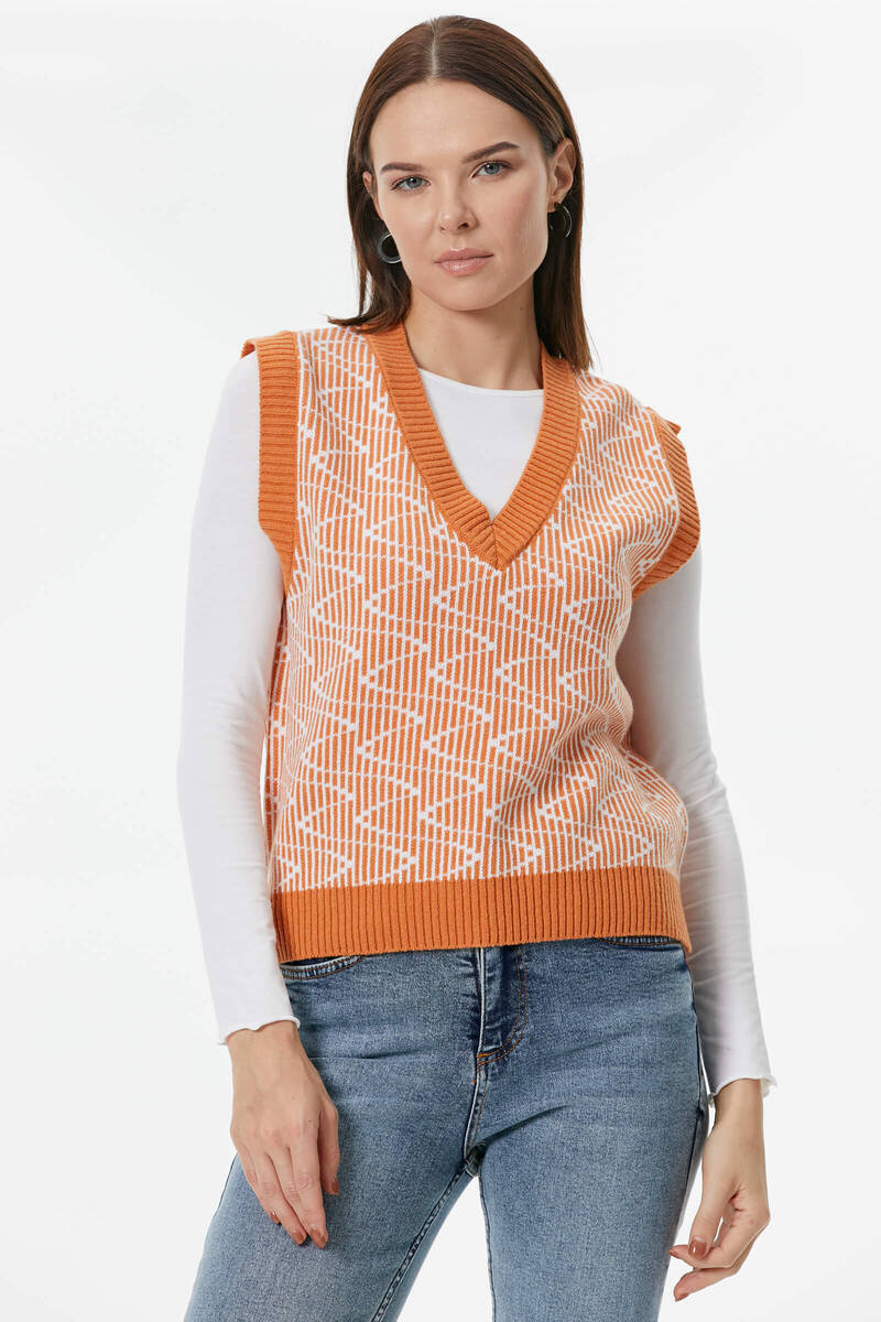 Zikzak Desenli Triko Süveter - Taba (2) Sementa