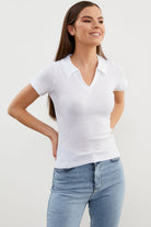 Açık Polo Yaka Basic Tişört - Beyaz (1) Sementa