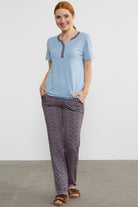 Açık Yaka Düğmeli Pijama Takım - Mavi (1) Sementa