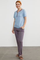 Açık Yaka Düğmeli Pijama Takım - Mavi (4) Sementa