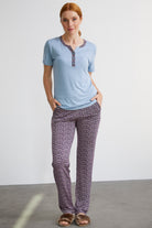 Açık Yaka Düğmeli Pijama Takım - Mavi (6) Sementa