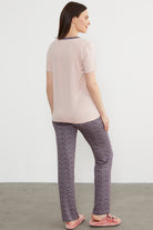 Açık Yaka Düğmeli Pijama Takım - Pudra (6) Sementa