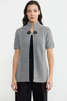 Agraf Detaylı Triko Süveter - Gri (1) Sementa