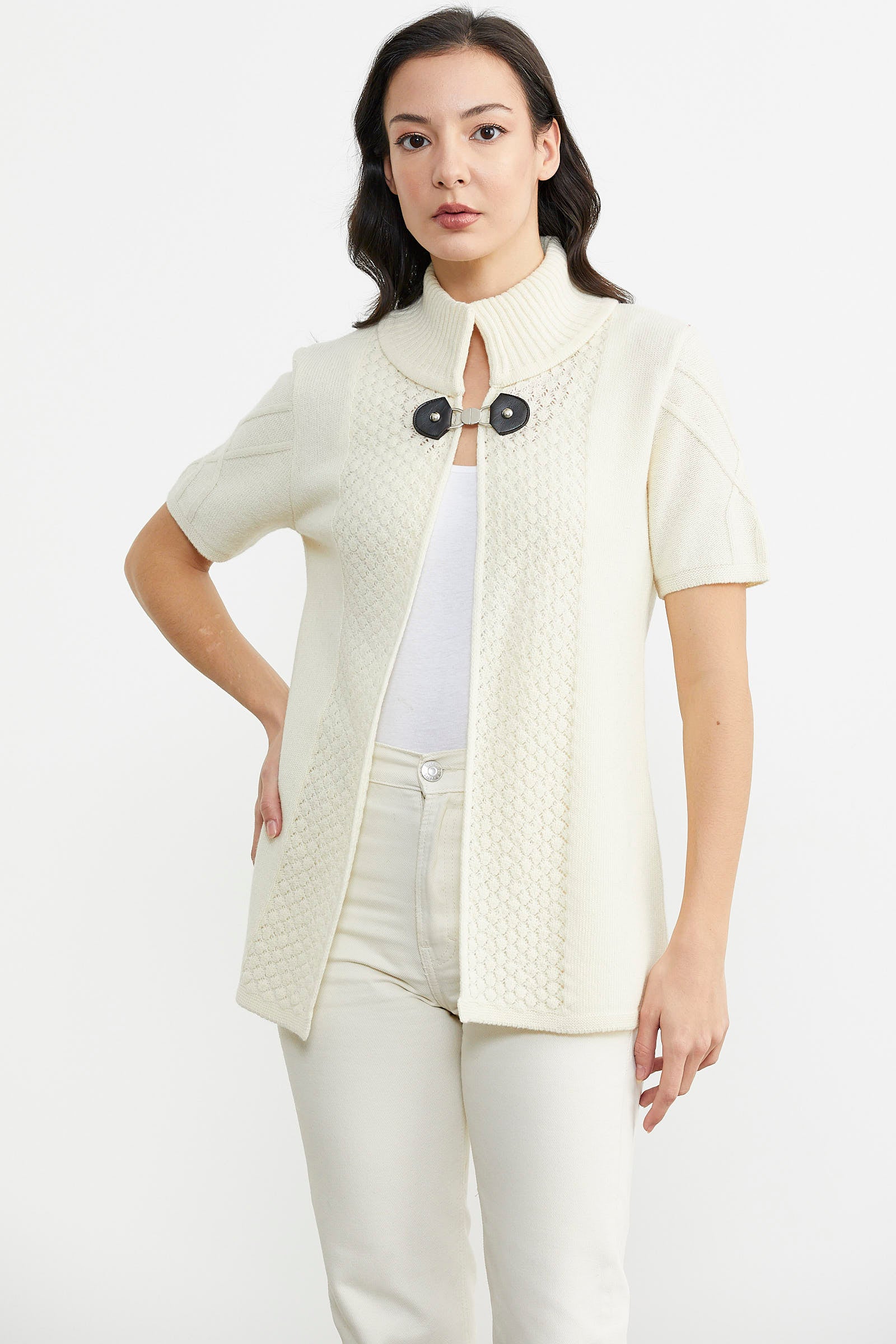 Agraf Detaylı Triko Süveter - Kemik (1) Sementa