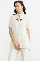 Agraf Detaylı Triko Süveter - Kemik (3) Sementa