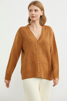 Ajurlu Düğmeli Triko Hırka - Kamel (3) Sementa