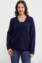 Ajurlu Düğmeli Triko Hırka - Lacivert (1) Sementa