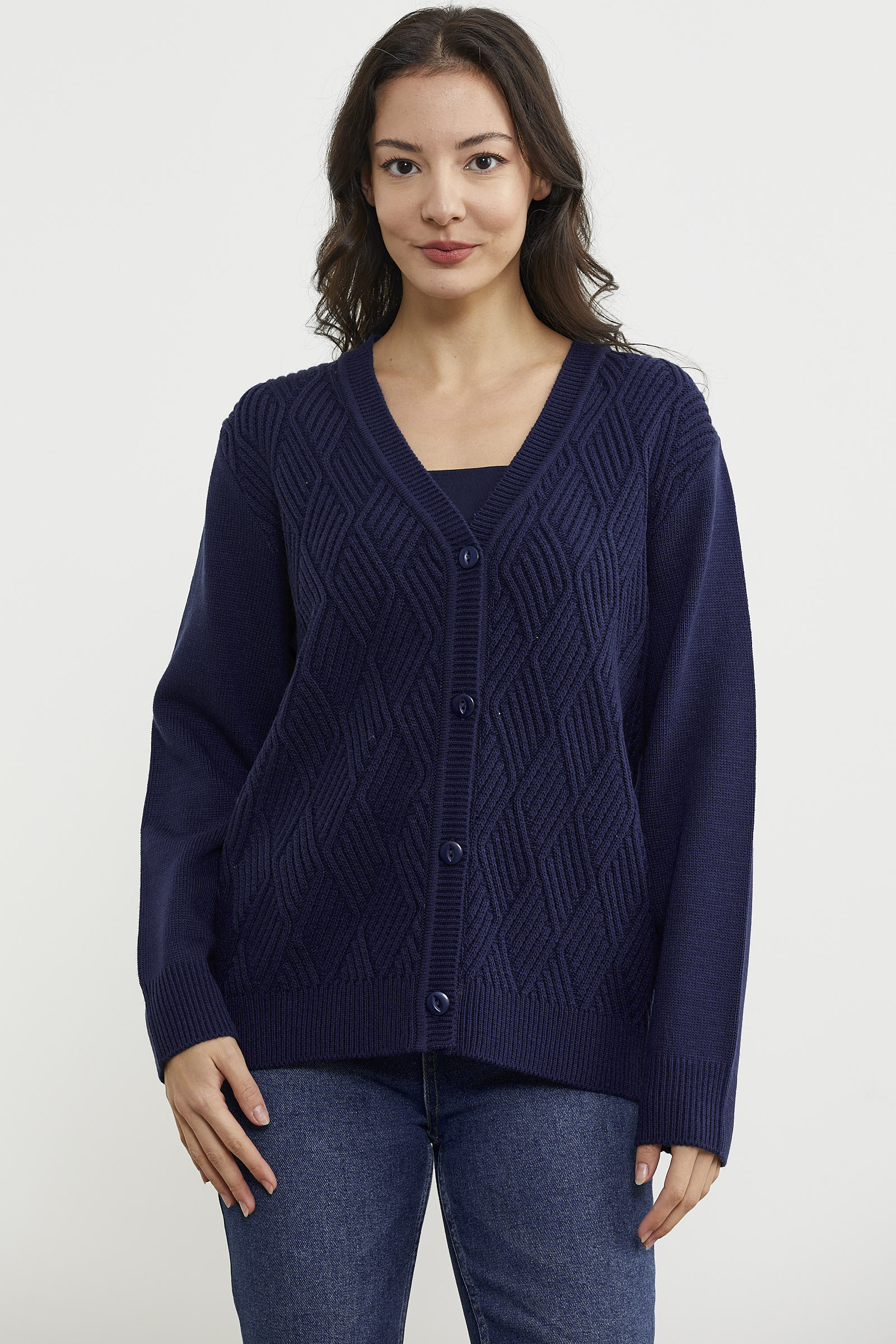 Ajurlu Düğmeli Triko Hırka - Lacivert (1) Sementa