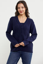 Ajurlu Düğmeli Triko Hırka - Lacivert (2) Sementa