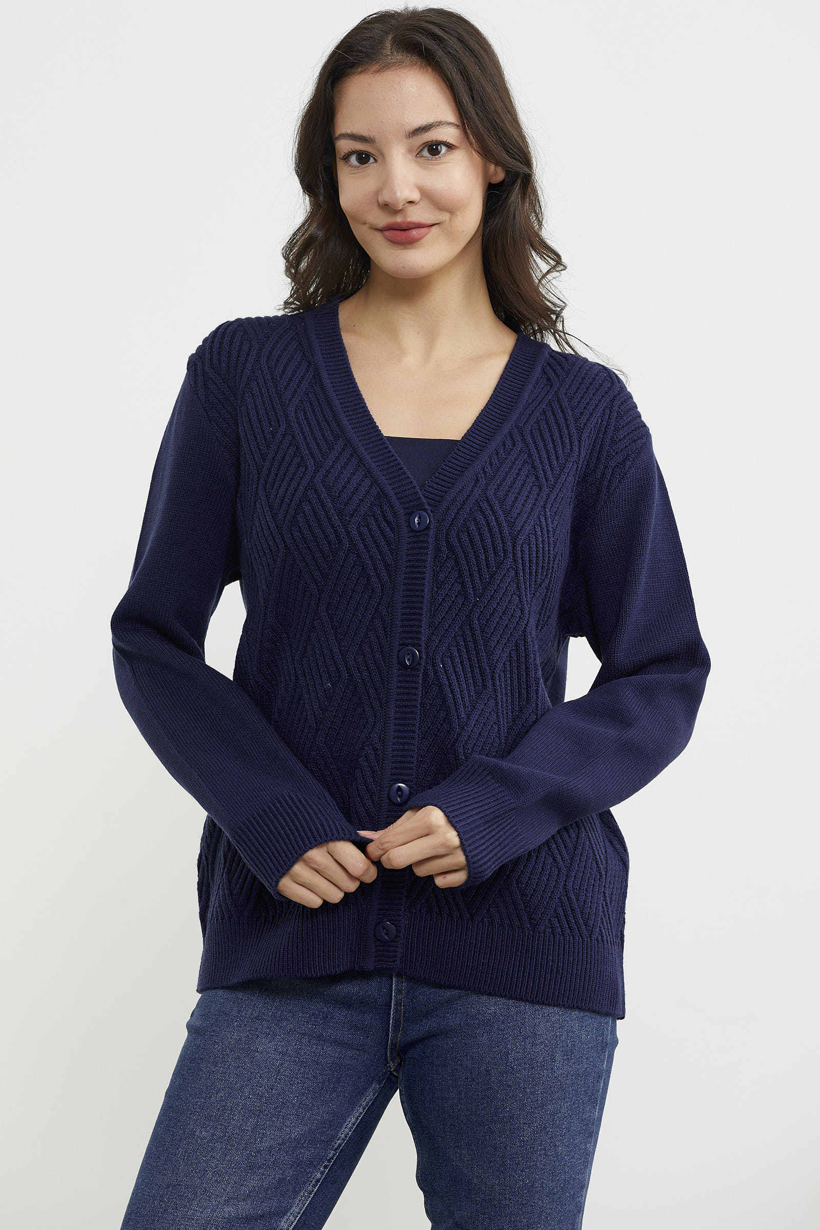 Ajurlu Düğmeli Triko Hırka - Lacivert (2) Sementa