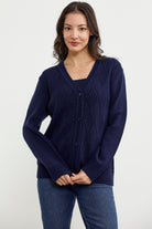 Ajurlu Düğmeli Triko Hırka - Lacivert (3) Sementa