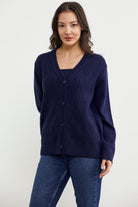 Ajurlu Düğmeli Triko Hırka - Lacivert (5) Sementa