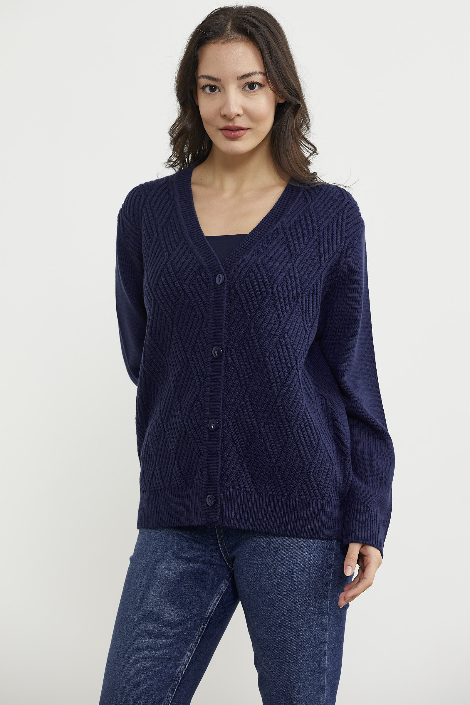 Ajurlu Düğmeli Triko Hırka - Lacivert (5) Sementa