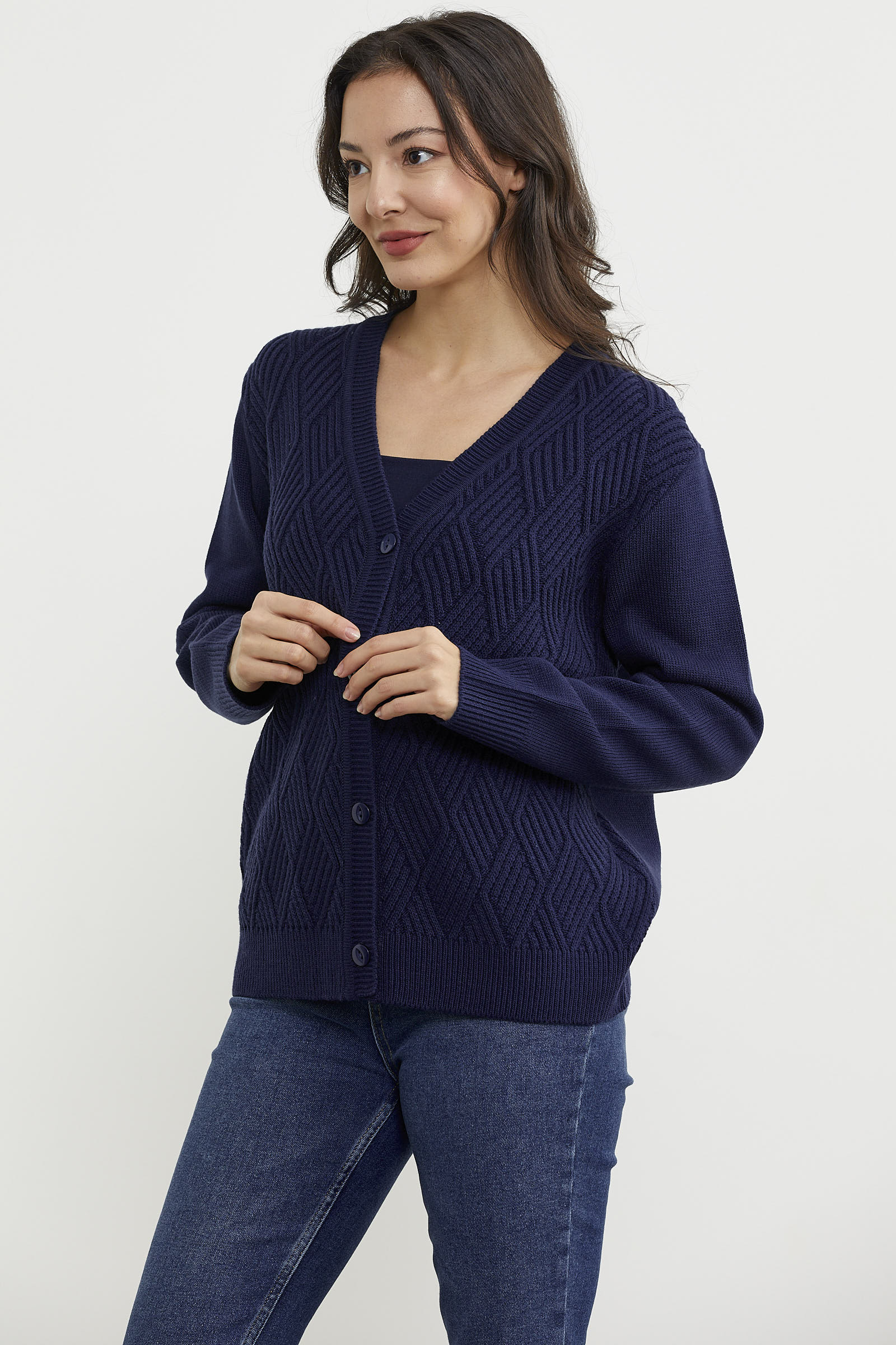 Ajurlu Düğmeli Triko Hırka - Lacivert (4) Sementa