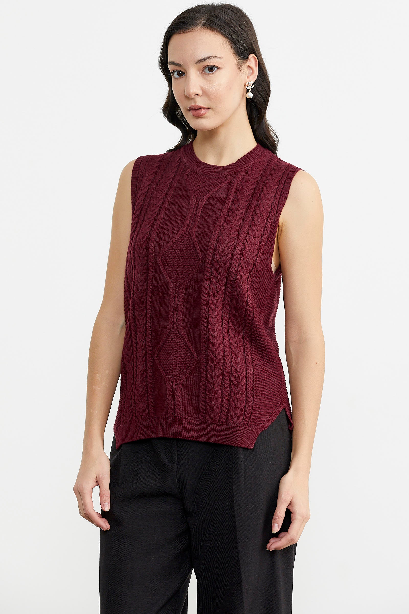 Arkası Uzun Motifli Triko Süveter - Bordo (2) Sementa