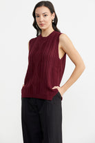 Arkası Uzun Motifli Triko Süveter - Bordo (3) Sementa