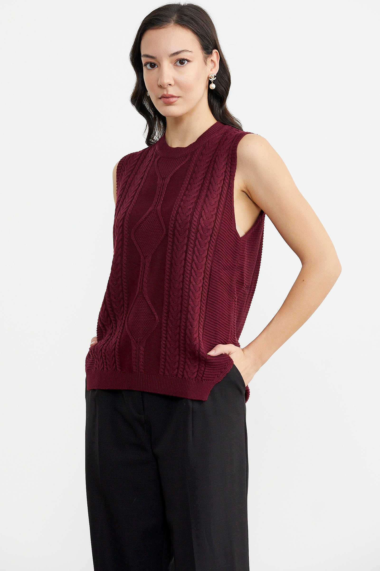 Arkası Uzun Motifli Triko Süveter - Bordo (3) Sementa